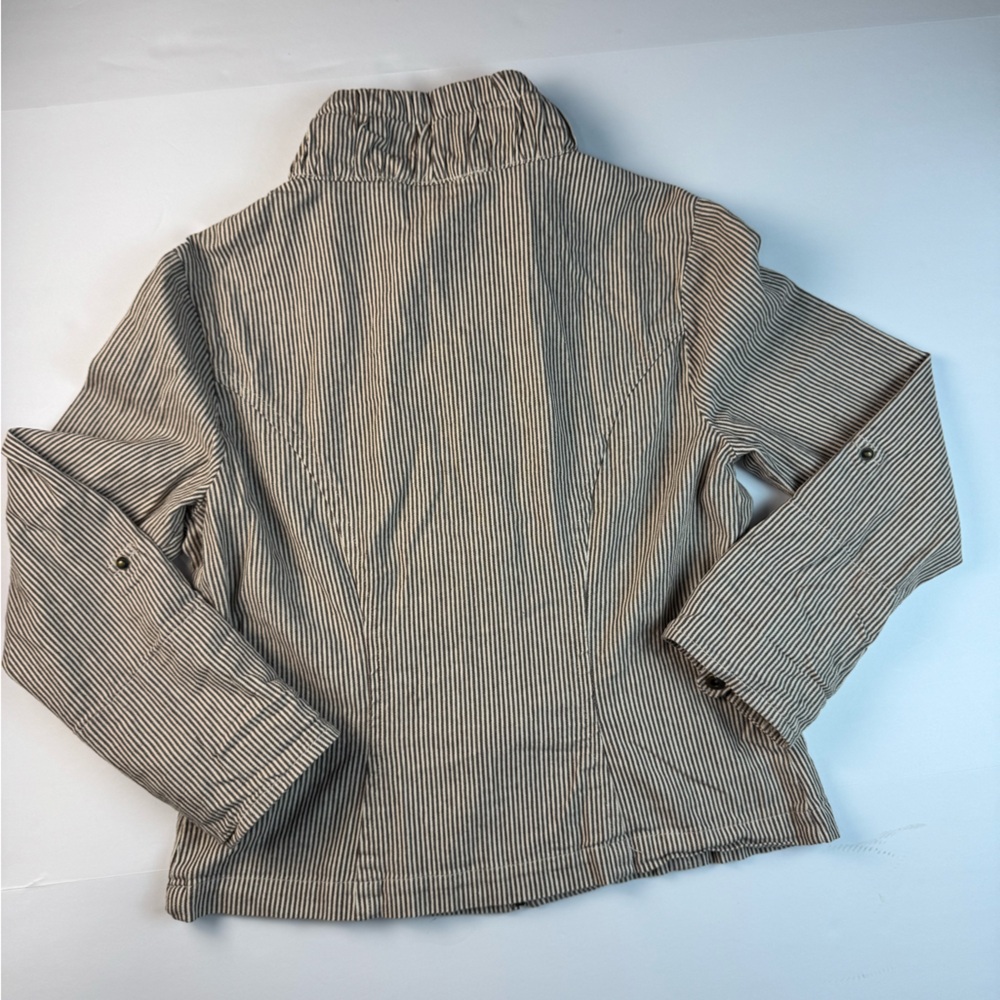 Women Full Zip Dressbarn Beige Striped Utility Jacket size Large - Picture 9 of 9